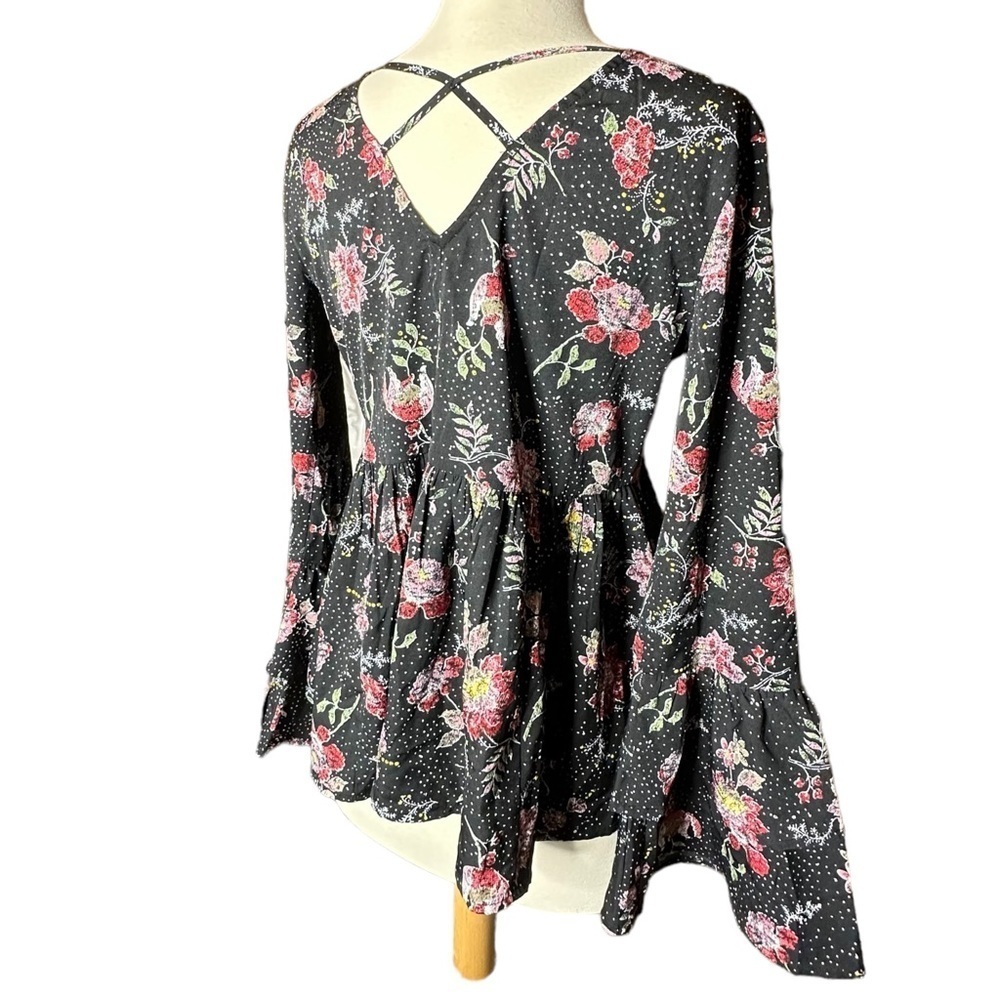 Floral Blouse Babydoll Tiered Bell Sleeves Back Small - Picture 2 of 6